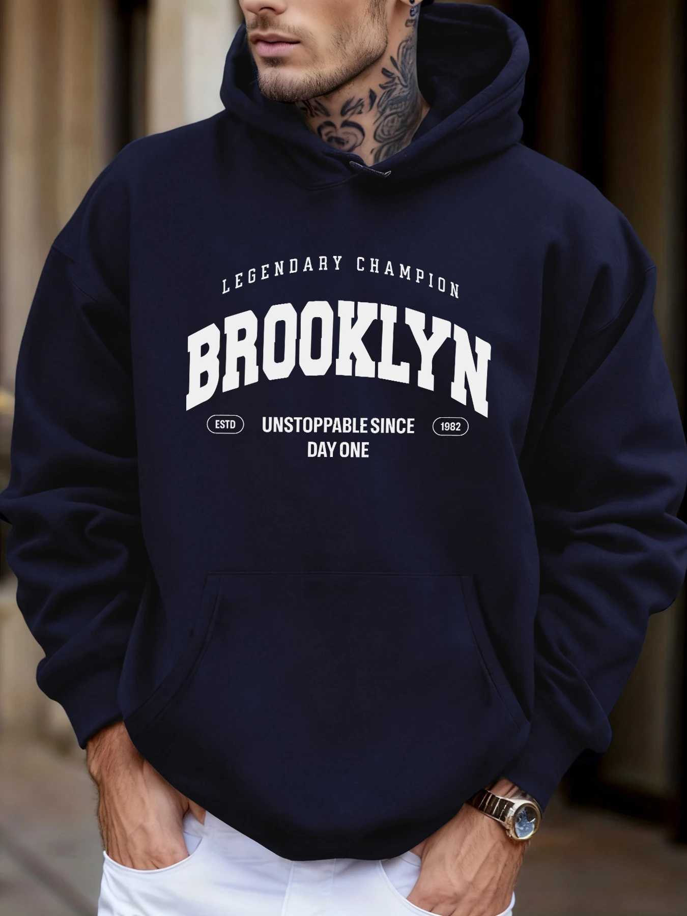 Brooklyn Unstoppable Since Day One Printed Street Fashion Hoodie Man Casual Fleece Sweatshirts Basic AutumnStreetwear Comfy Top J251203