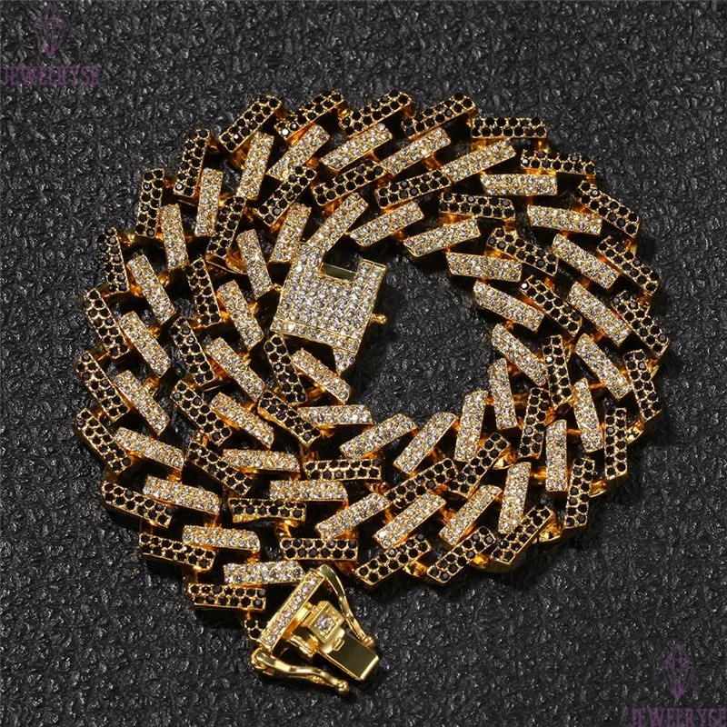 15mm colorful diamond hip hop jewelry cuban link chain mens gold necklace designer chain for man Iced Out Alloy Chains Blue Black Rhinestone Silver Ne