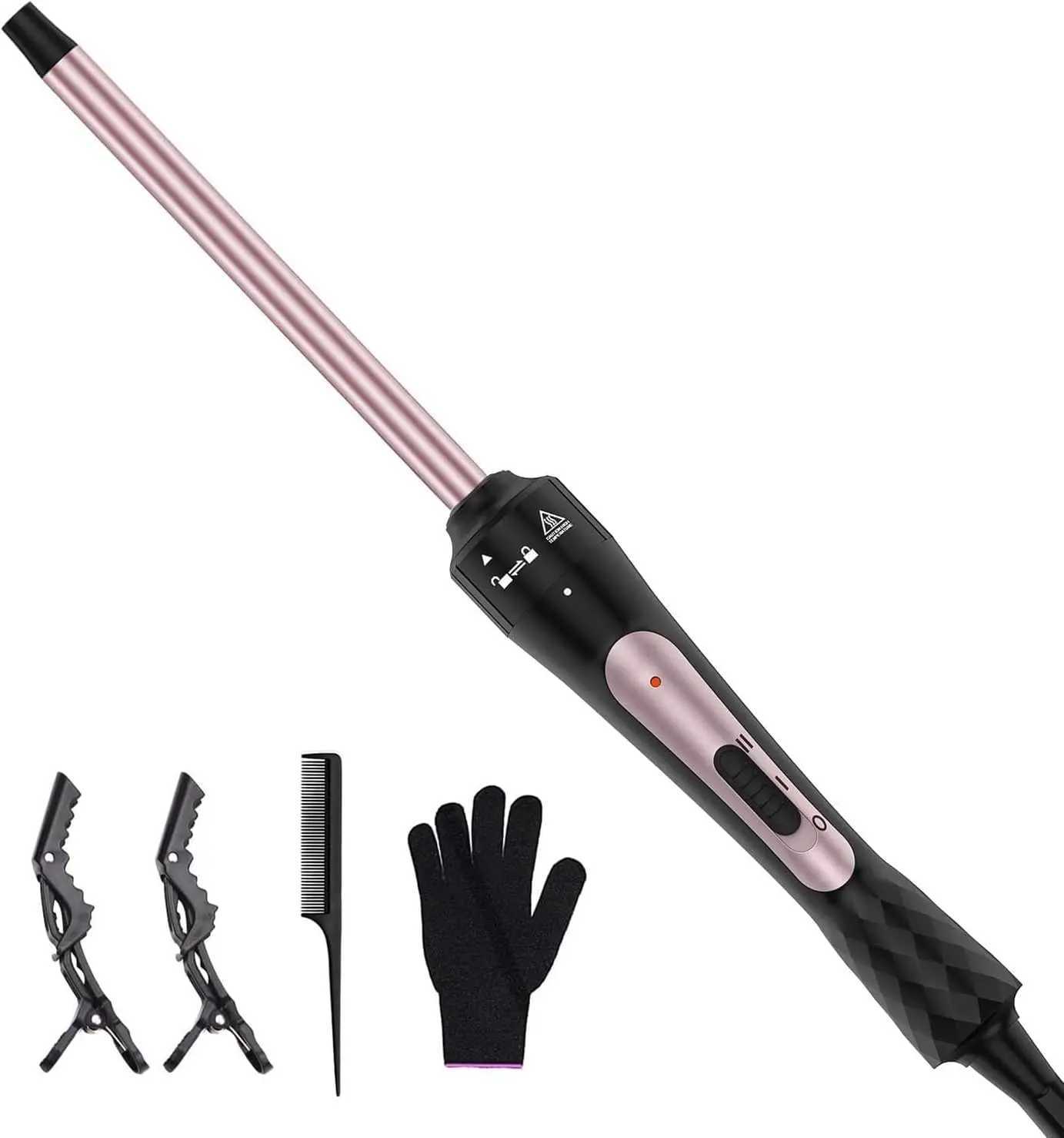 3/8 Inch Tourmaline Ceramic Curling Wand Small Curling Iron for Short Long Hair 30S Instant Heat Up 2 Temperature Settings C251202