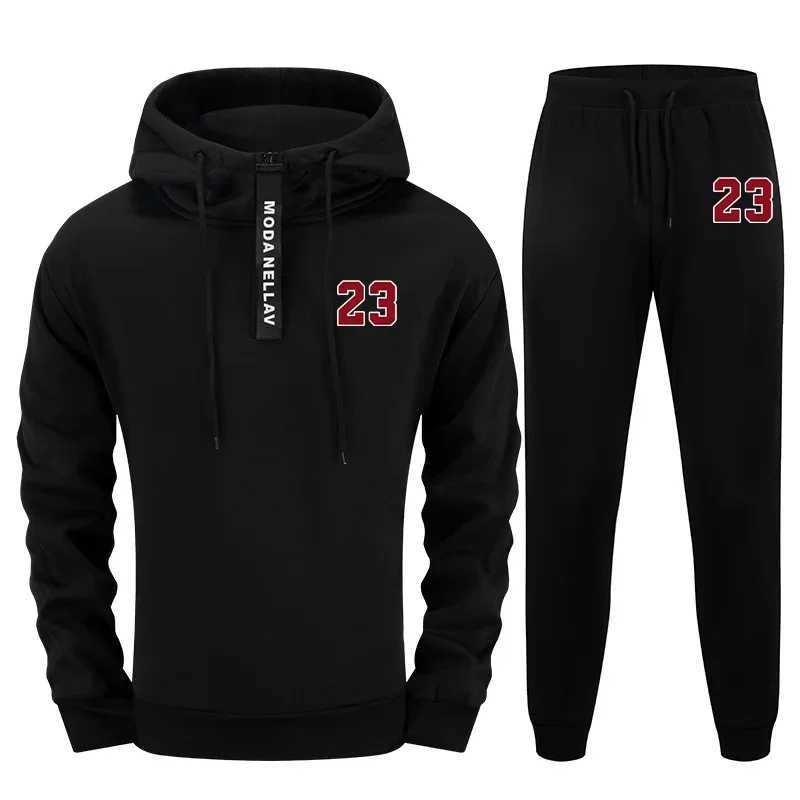 Autumn Winter Casual Sporty Jogging Suit Mens Urban Fashion Set 2025 New 2 Piece Tracksuit Half Zip Hoodie Sweatpants Streetwear W251202