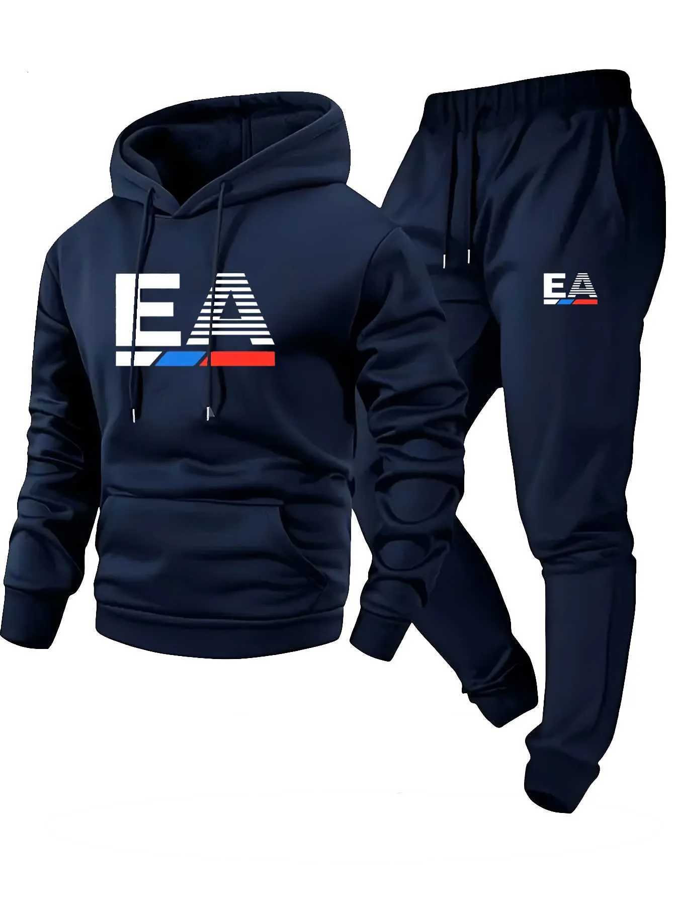 Mens Sporty Two-Piece Set Hoodie And Pants Gray Black Non-Stretch Regular Fit with Pockets for Fall/Winter W251202