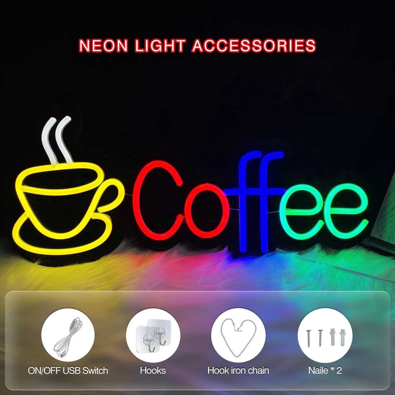 coffee LED neon sign wall decoration with 5V USB power supply and dimmable switch 1811 x 791 inches neon sign decoration f H251201