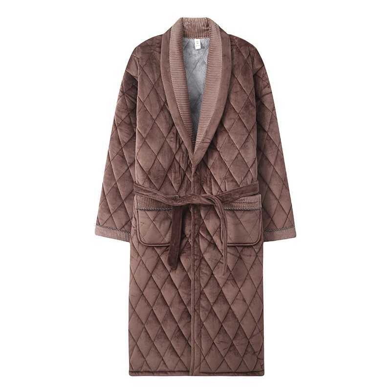Mens Winter Plush Quilted Lengthened Shawl Bathrobe Home Clothes Long Sleeved Robe Coat men robe thick pijamas hombre robes 3XL C251202