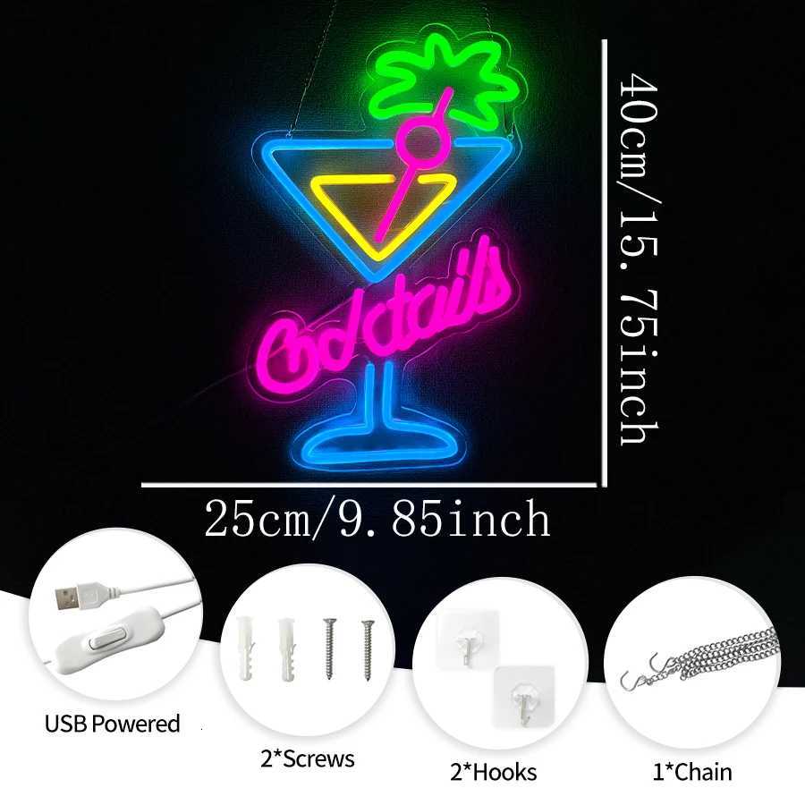 Cocktail Neon Sign Art Sign Business Light In Front Of Bar Usb Powered Used For Restaurant Club Party Man Cave Decor H251201