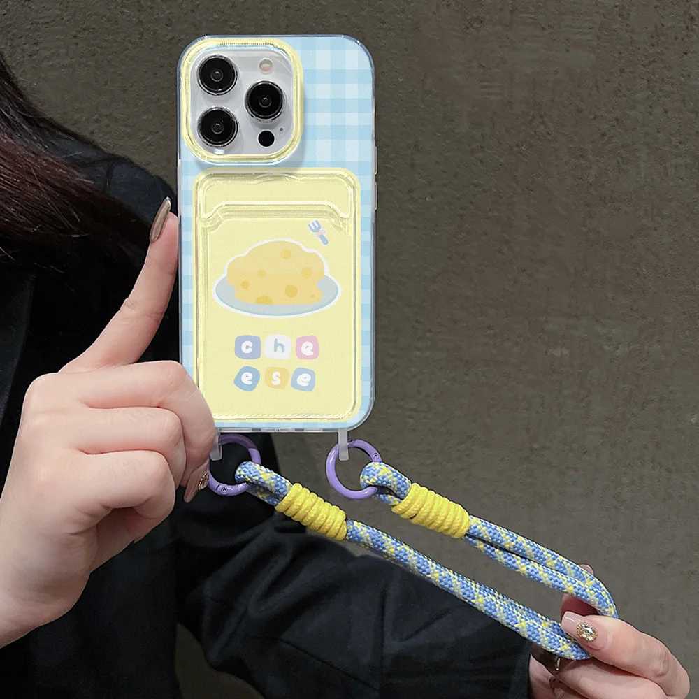 Cute Cheese Card Slot Bag Holder Phone Case For iPhone 15 16 Pro 13 11 12 14 Pro Max XR XS X 7 8 Plus SE 2020 Lanyard Soft Cover J251202