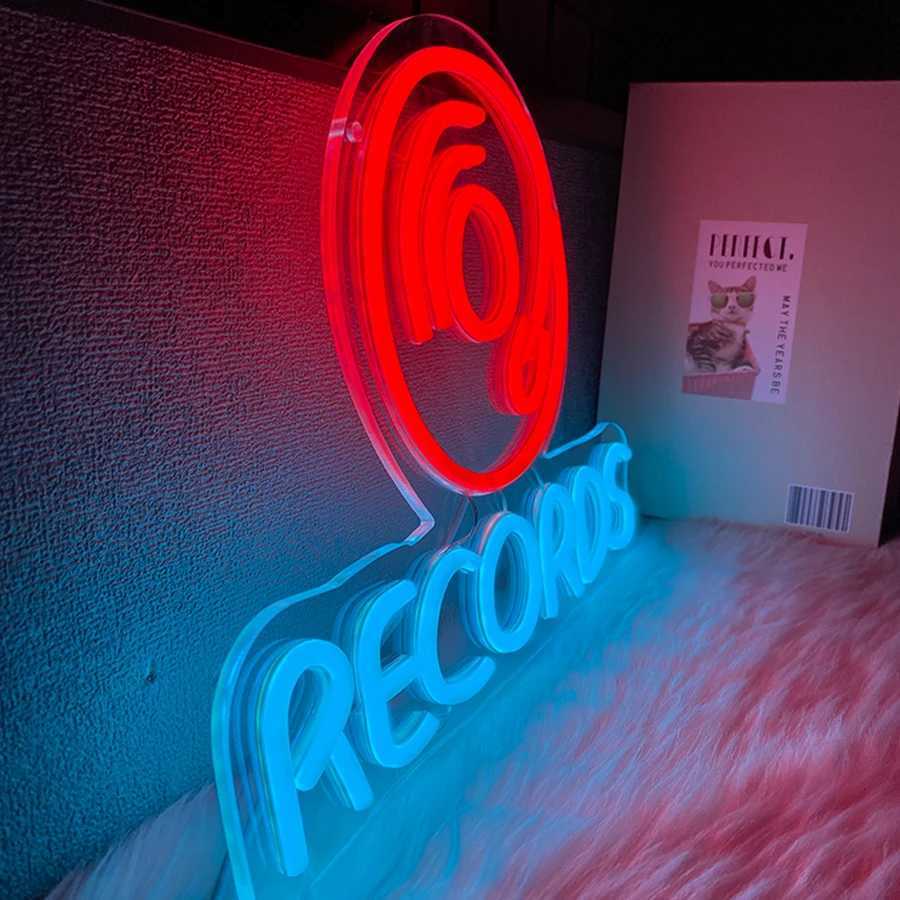 Records Led Neon Sign Retro Cd Icon Used For Wall Decor Usb Powered Bedroom Bar Music Room Recording Studio Art Wall Lamp H251201