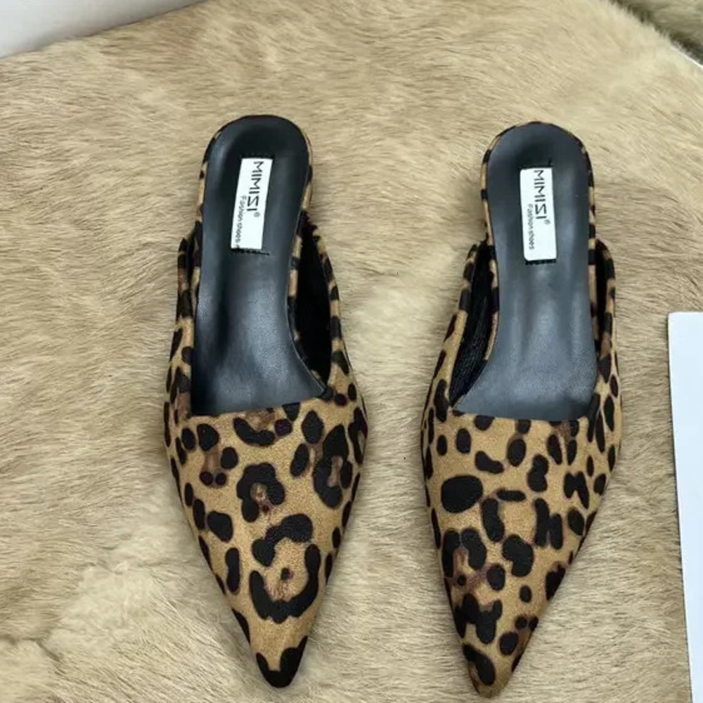 Spring Pointed Toe Mules Fashion Leopard Print Womens Slide Casual Womens Shoes Womens Low Boots Elegant Womens Outdoor Slide 241024