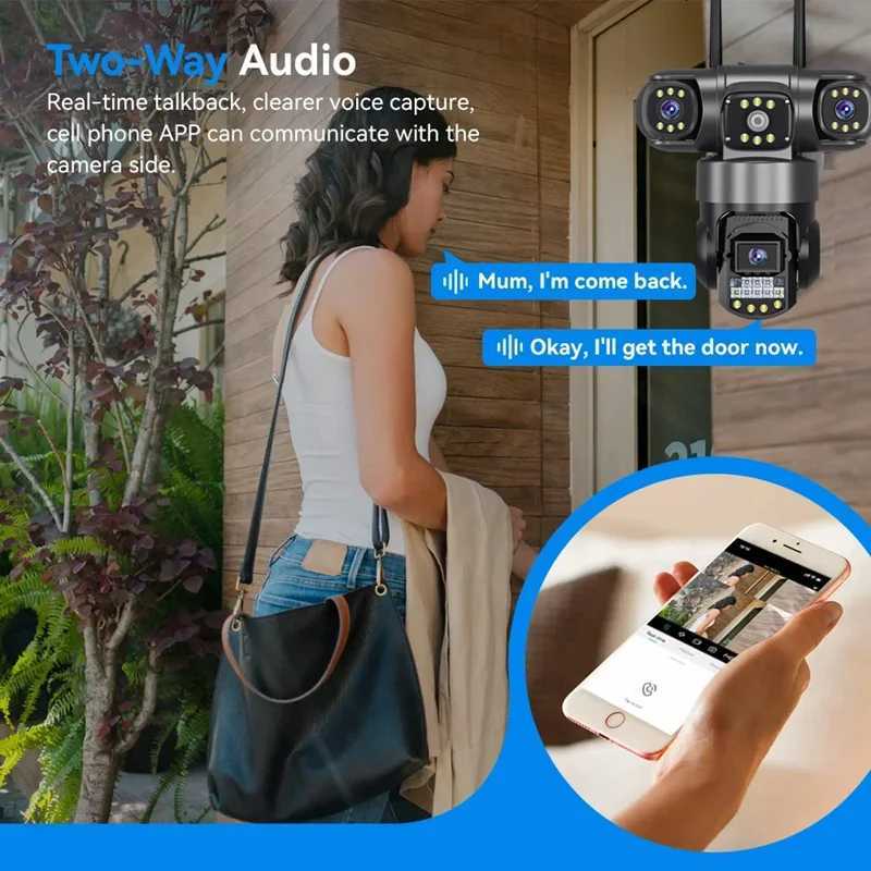 V380 Pro WiFi Surveillance Camera Outdoor IP Cameras 12MP Triple Lenses Security Video Monitor Color Night Vision Waterproof C251202