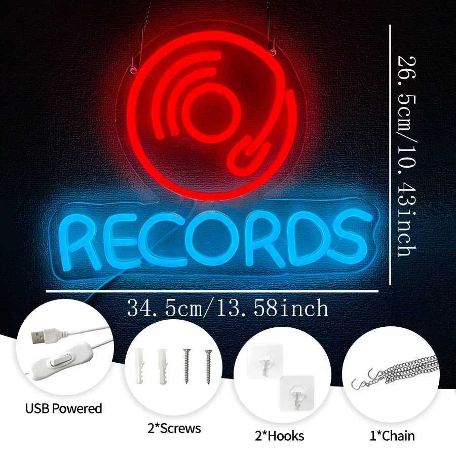 Records Led Neon Sign Retro Cd Icon Used For Wall Decor Usb Powered Bedroom Bar Music Room Recording Studio Art Wall Lamp H251201