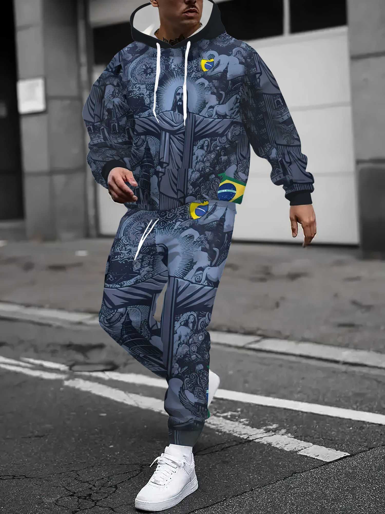 The new mens hoodie set for Spring and Autumn 2025 is a casual and fashionable streetwear collection with Jesus prints W251202