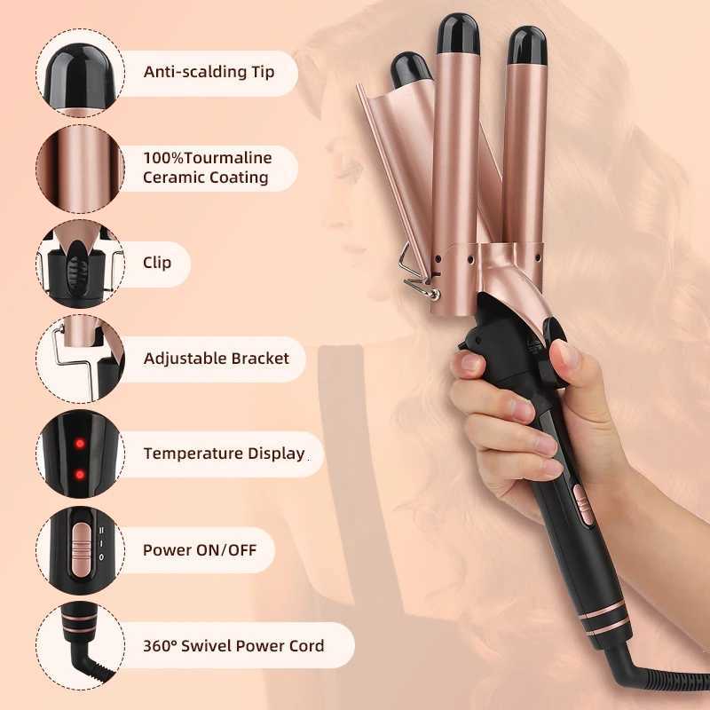 Hair Curler Ceramic Curling Iron 5 in 1 Styler Mtifunction Big Wave 3 Barrel Curling Iron Set Led Interchangeable Hair Curler C251202