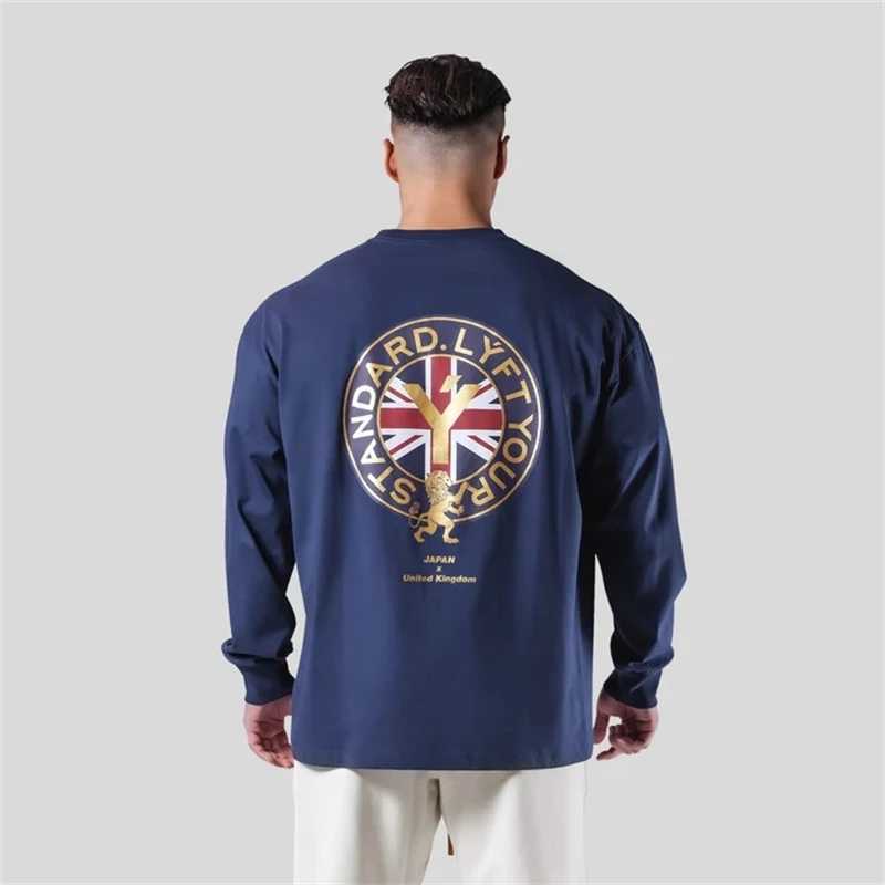 LYFT Men Cotton T shirt Long Sleeve Loose Shirts Bodybuilding Print Workout Fitness T-shirt Mens Spring Autumn Sport Clothing J251203