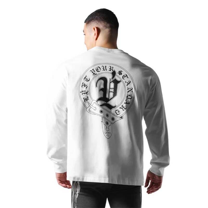 LYFT New Men Running Loose Sports T-shirt Cotton Long Sleeved T-shirt Male Brand Gym Shirt Slim Fitness Tees Training Tops J251203