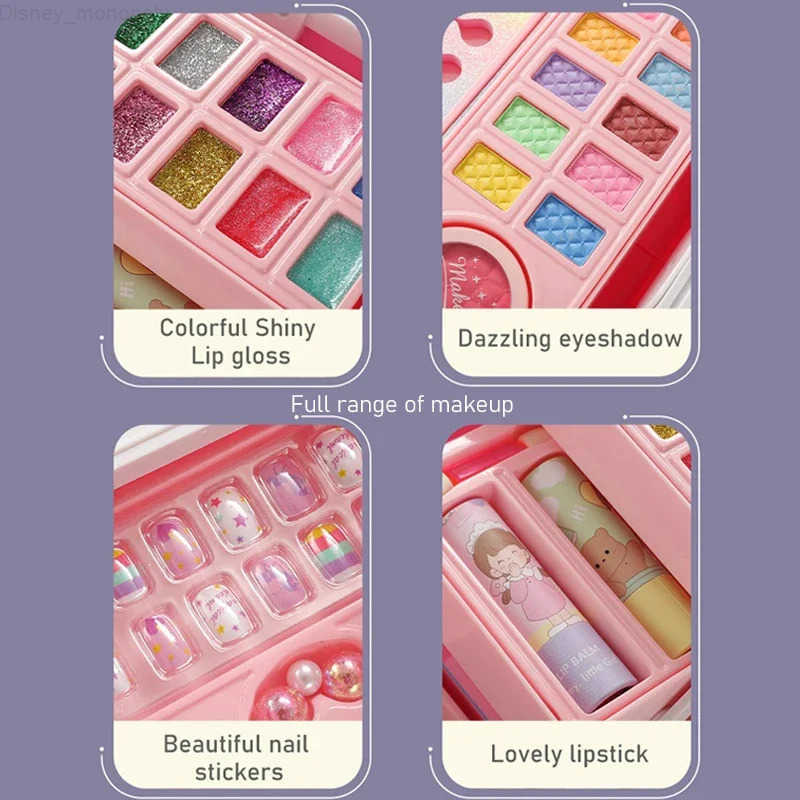 Disney Kids Makeup Kit Little Girls 49 Pcs Washable Makeup Kit Real Girl Princess Make Up Kit with Cosmetic Case Play Set Birthday Gift H251202