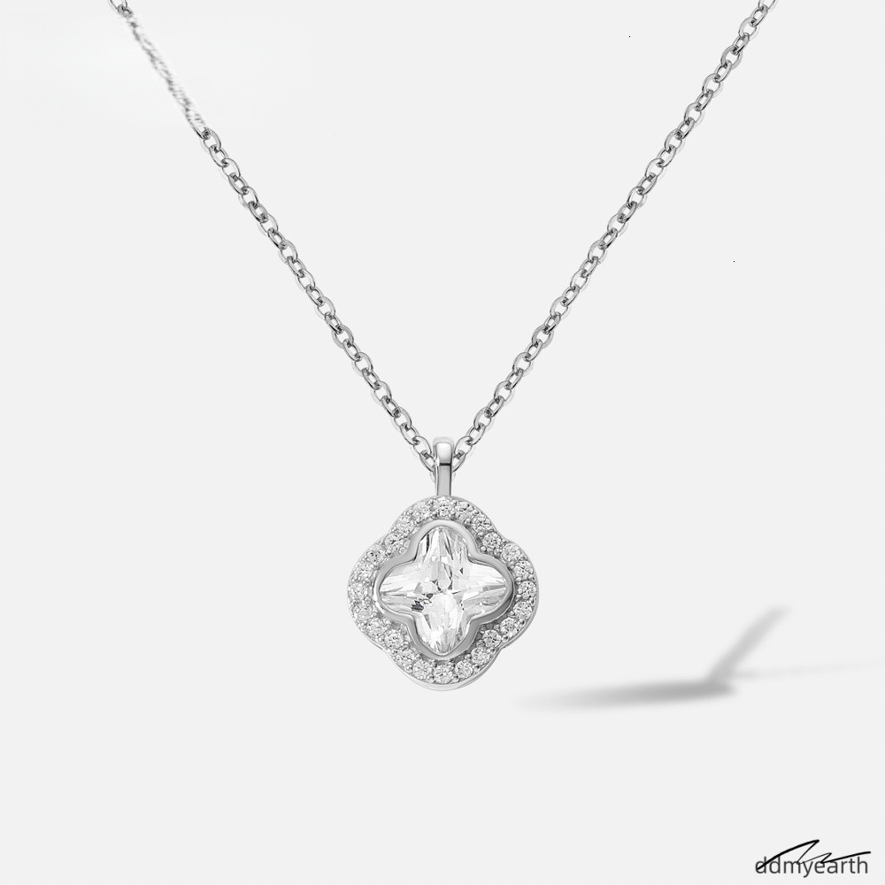 Sterling Sier Clover Pendant Women Square Zircon Link Chain Necklace For Parties Gifts Ddmyhome Ddmyhome