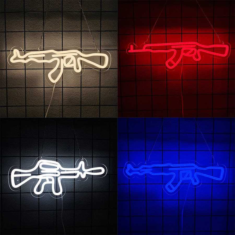 Shooting Game Series Neon SignLED Ak47 Gun Neon Light Usb Powered Used For BedroomGame RoomClubMan Cave Art Wall Decor H251201