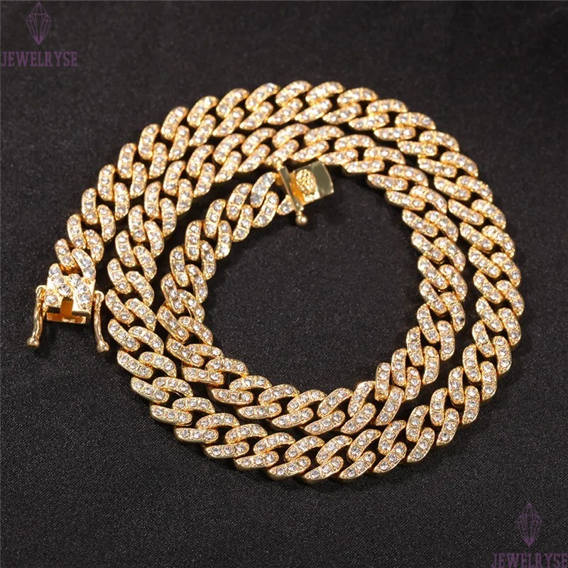 Hip Hop Diamond Iced Out Chains Men Rap Singer Necklaces Bracelets Jewelry Austrian Rhinestone Cuba Link Gold Silver Chain Necklaces Party Choker Brac