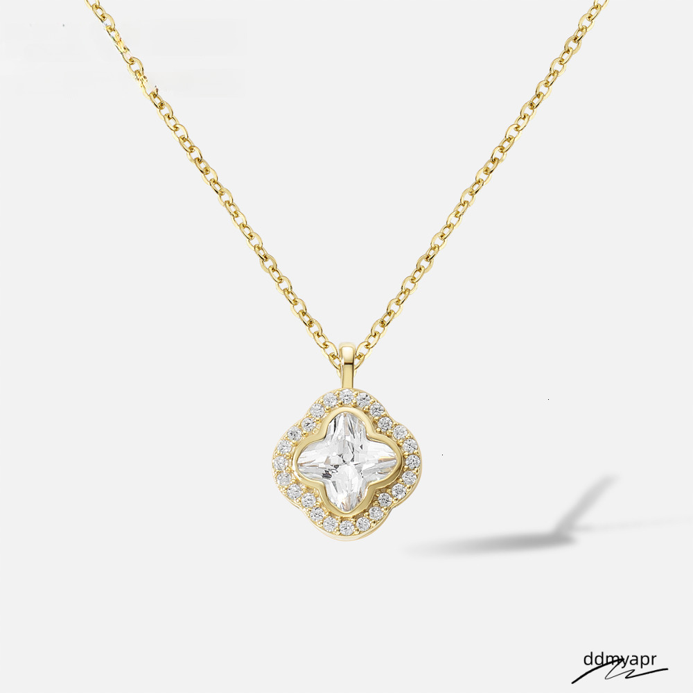 Sterling Sier Clover Pendant Women ddmyday Square Zircon Link Chain Necklace For Parties Gifts ddmyday ddmyday