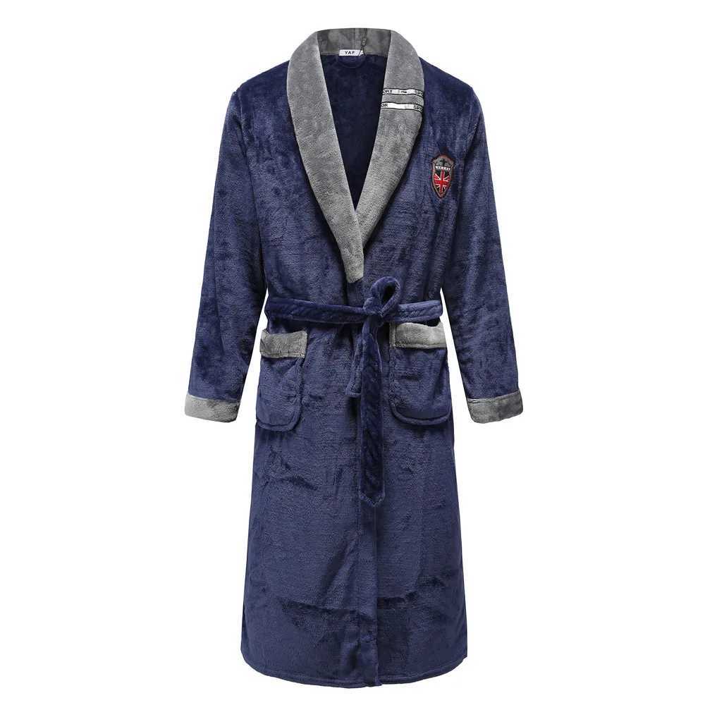 Autumn Winter Nightdress Blue Men Casual Coral Fleece Sleepwear Warm Couple Home Wear Flannel Belt Pyjamas Kimono Bathrobe Gown C251202