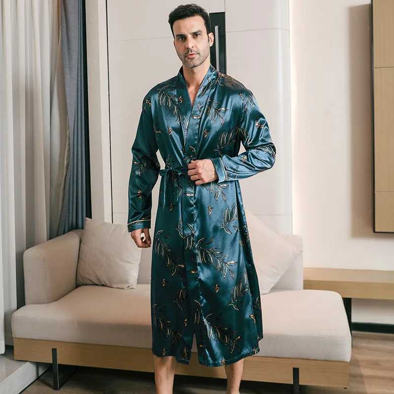 Pajama mens spring and autumn silk thin style oversized pajamas long sleeved bathrobes ice silk bathrobes home clothing summer C251202