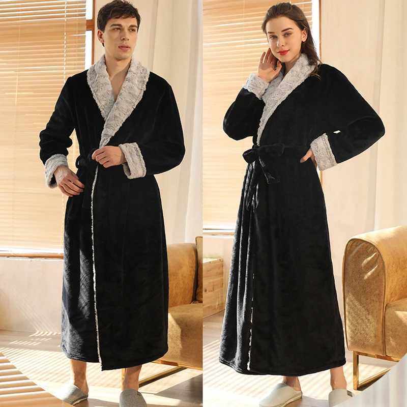 Coral Fleece Couple Bathrobes Plush Flannel Nightgown Womens Warm Robes Mens Autumn Winter Thickened Long Sleepwear Home Wear C251202