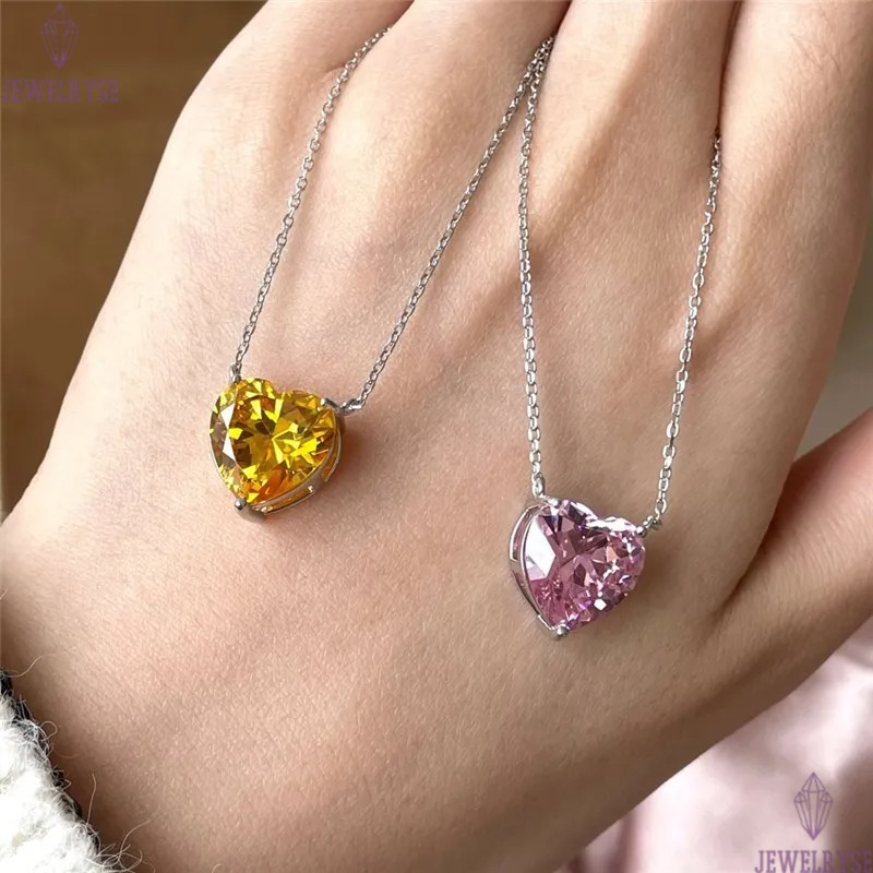 luxury heart necklace desinger for woman 925 sterling silver jewelry white pink diamond pendant cubic zirconia choker 18k gold chain necklaces girlfri