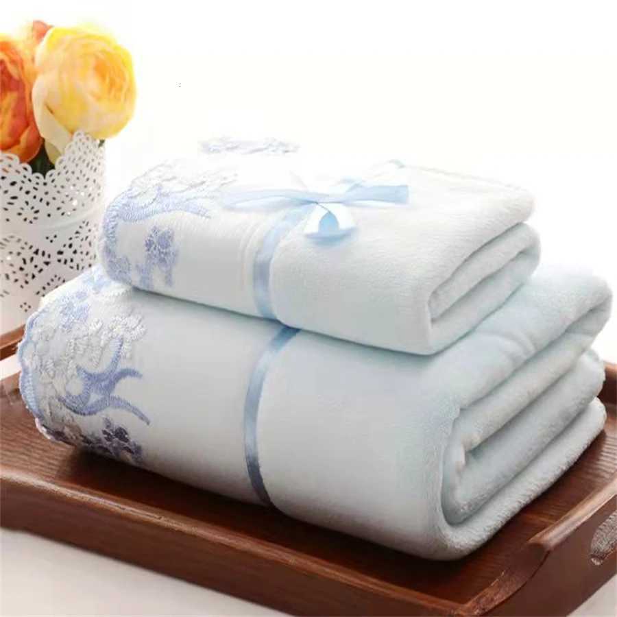2pcs/set Microfiber Embroidered Towel Set Solid 1pc 75x35cm Face Towel 1pc 140x70cm Bath Towel Quick Dry Towels Bathroom Y251202