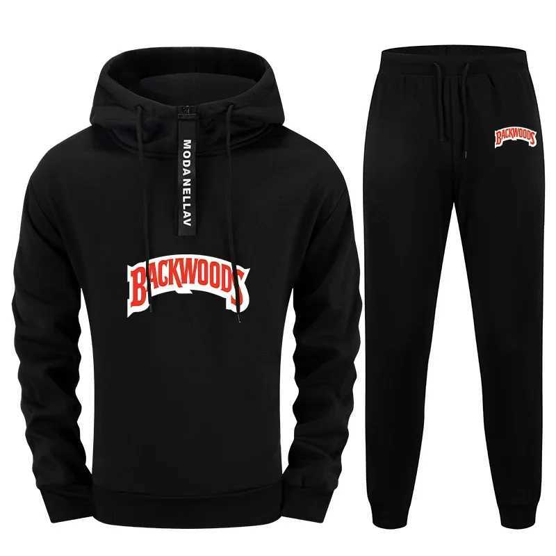 2025 New Release Men Tracksuit Set Urban Streetwear 2 Piece Half Zip Hoodie and Joggers Autumn Winter Fashion Sweatshirt Outfits W251202