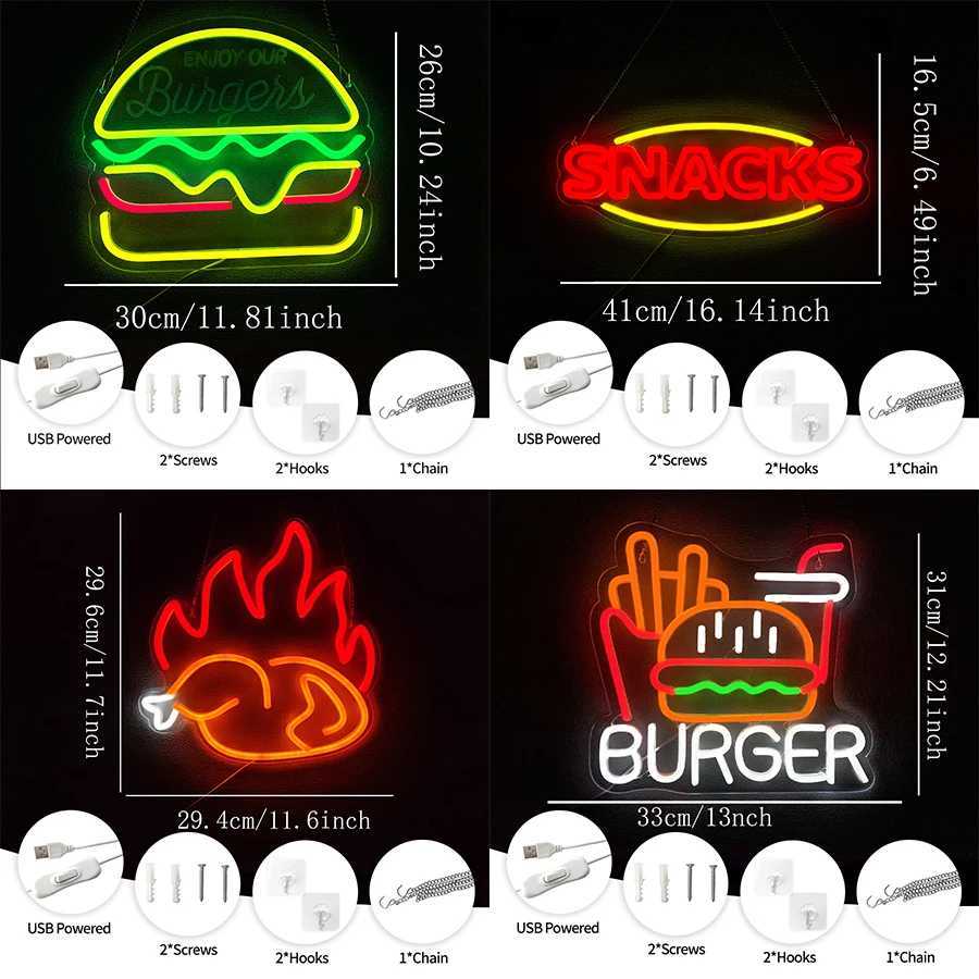 Fast Food Led Neon Sign Used For Snack Business Wall Decor Hamburger Fried Chicken Icon Fast Food Restaurant Wall Lamp H251201