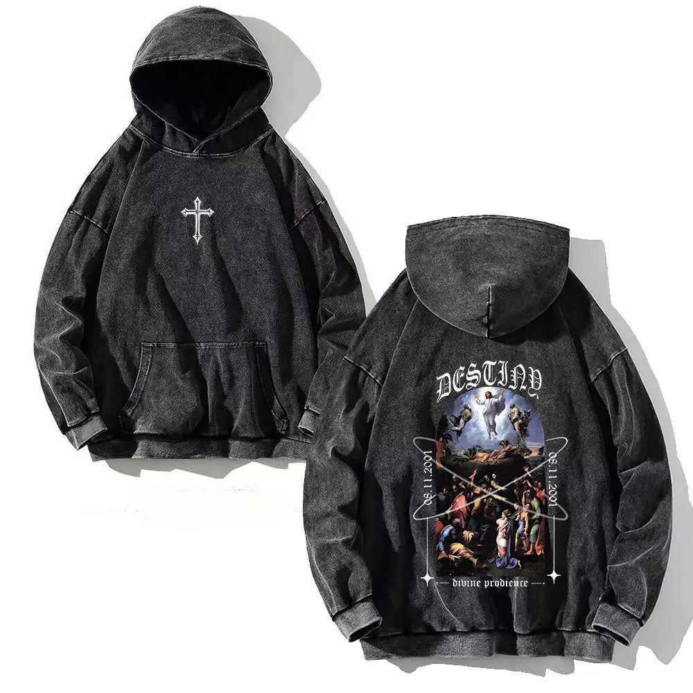 Y2K Washed Hoodies Vintage Cotton Women Men Skull Cross Print Hooded Sweatshirts Oversize Hip Hop Male Pullover Winter Clothes J251203