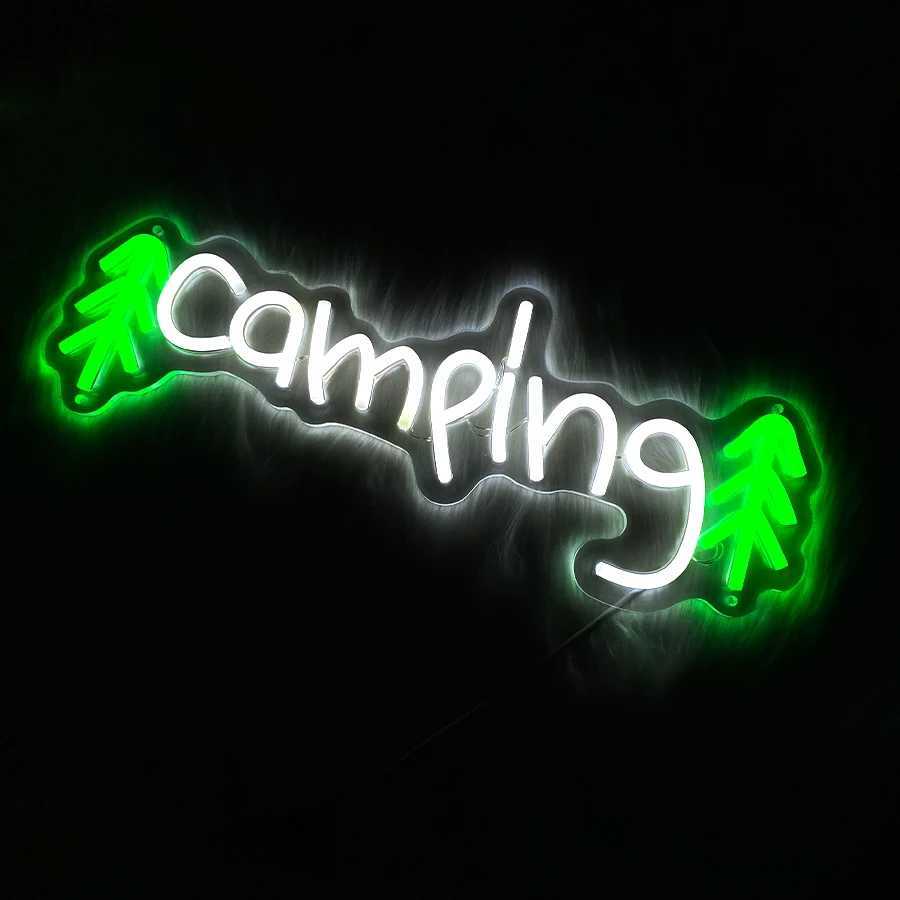 Camping Led Neon Sign White Letter Lamp Usb Powered Used For Club And Campsite Decor Camping Car Background Art Wall Lamp H251201