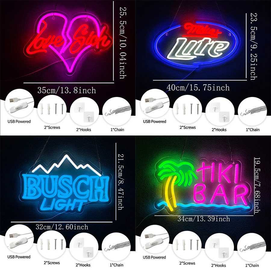 Neon Sign With Bar Theme Letters And Coconut Tree Icons Used For Decor Of Rooms Bars Clubs Holiday Parties And Man Caves H251201