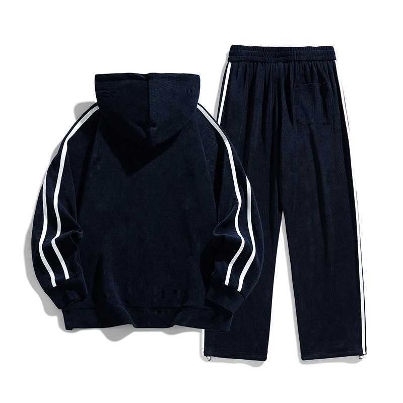 Large corduroy new sports suit mens outdoor sports couple Cardigan hoodie casual student two-piece set W251202