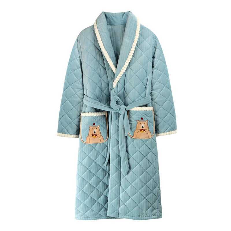 Winter Thick Warm Women Three Layer Cotton Robe Long Sleeve Casual Soft M-XXL Female Bathrobe C251202