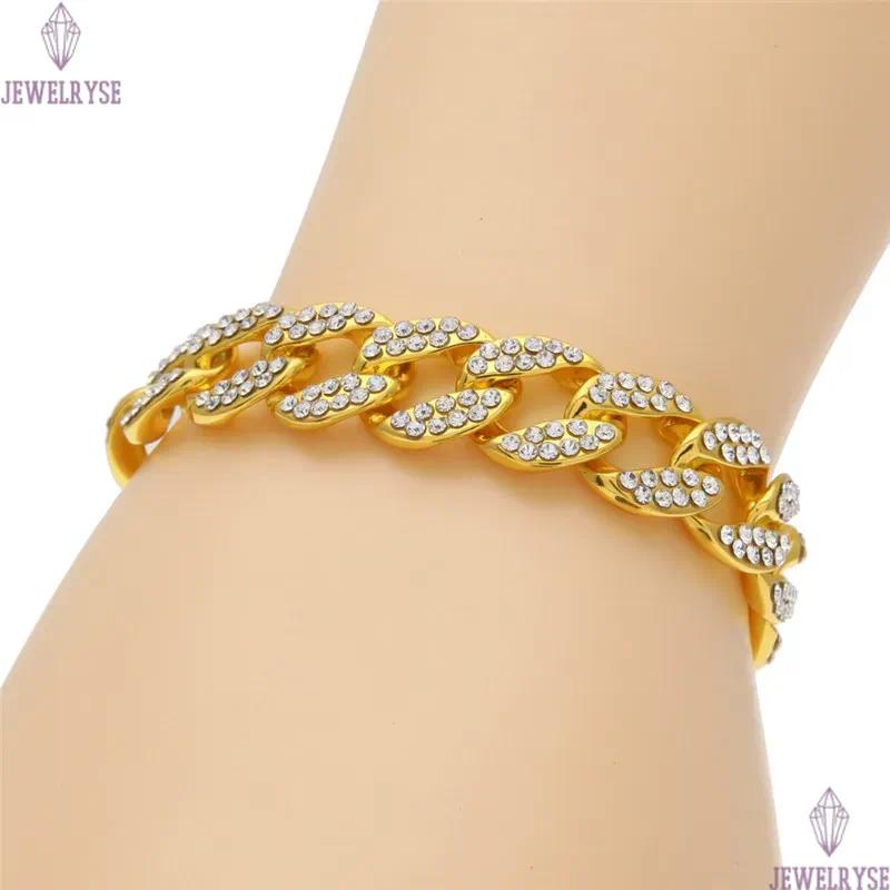 Hip Hop Iced Out Tennis Chain Mens 15mm Cuban Link Necklace Bracelet Diamond Designer Necklaces Jewelry For Women Party Gold Silver Bracelets Chains C