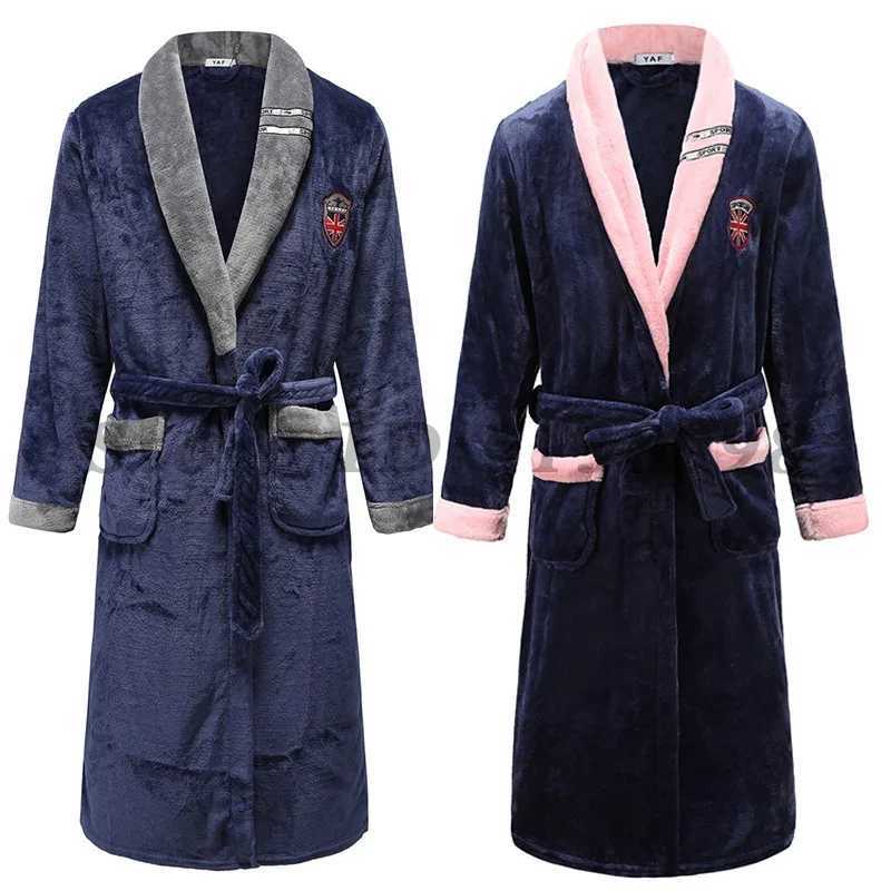 Winter New Coral Fleece Sleepwear Couples Sleeping Robe Womens Home Clothes Bathrobe Mens Oversize Flannel Thickened Yukata C251202