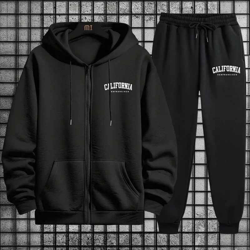 New Mens Tracksuit Print Hooded Sweatshirts Sports Jogging Zipper Jacket Coat Clothing Casual Hot Sales Single Piece Tops Pants W251202