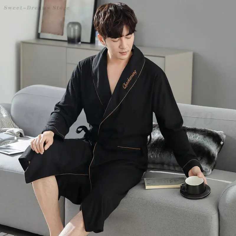 Casual Plaid Bathrobe Man Spring Autumn Cotton Robe Sleepwear Long Sleeve Kimono Male V-Neck Intimate Lingerie Spa Robes L-4XL C251202