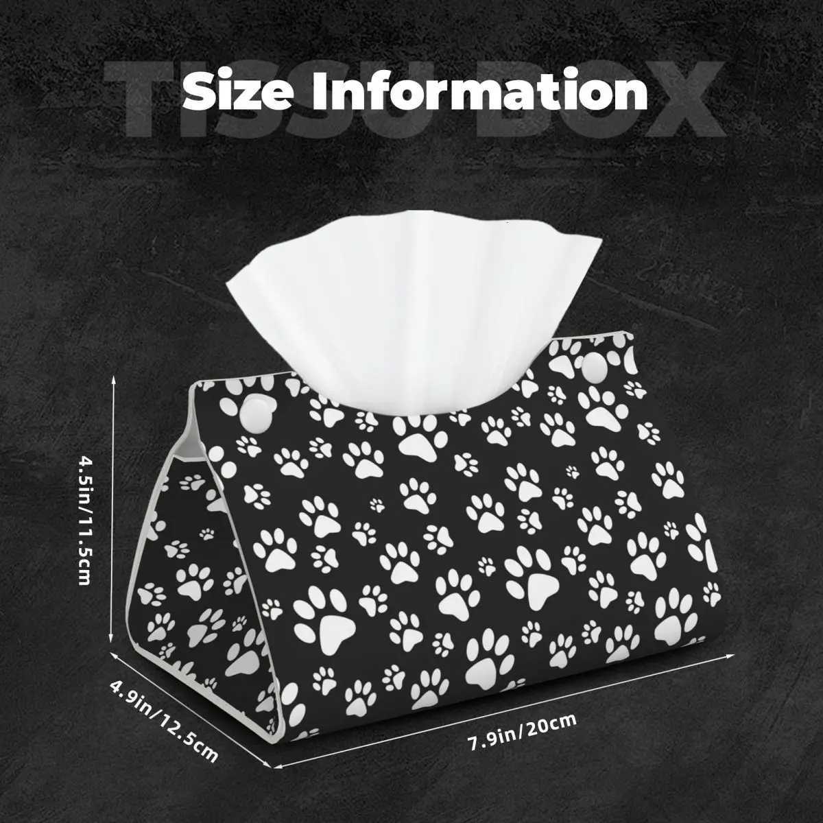 Cust White Puppy Dog Paw Tissue Box Cover for Bathro Off Rectangar PU Leather Facial Tissue Box Holder H251201