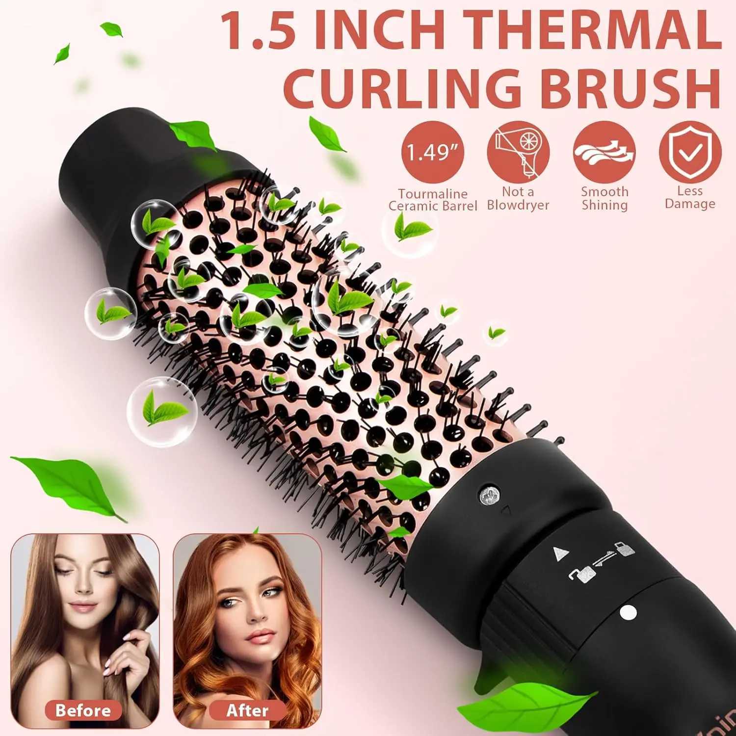15 Inch Thermal B for Blowout Look Heated Round Hair Straightening Curling With 2 Temp Settings C251202