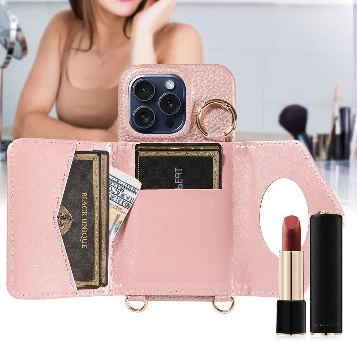 Leather Phone Case for GalaxyA52 A52S A53 A54 A72 A73 A91 M01core M13 Anti-Drop with Long Lanyard and Mirror Phone Cover J251202