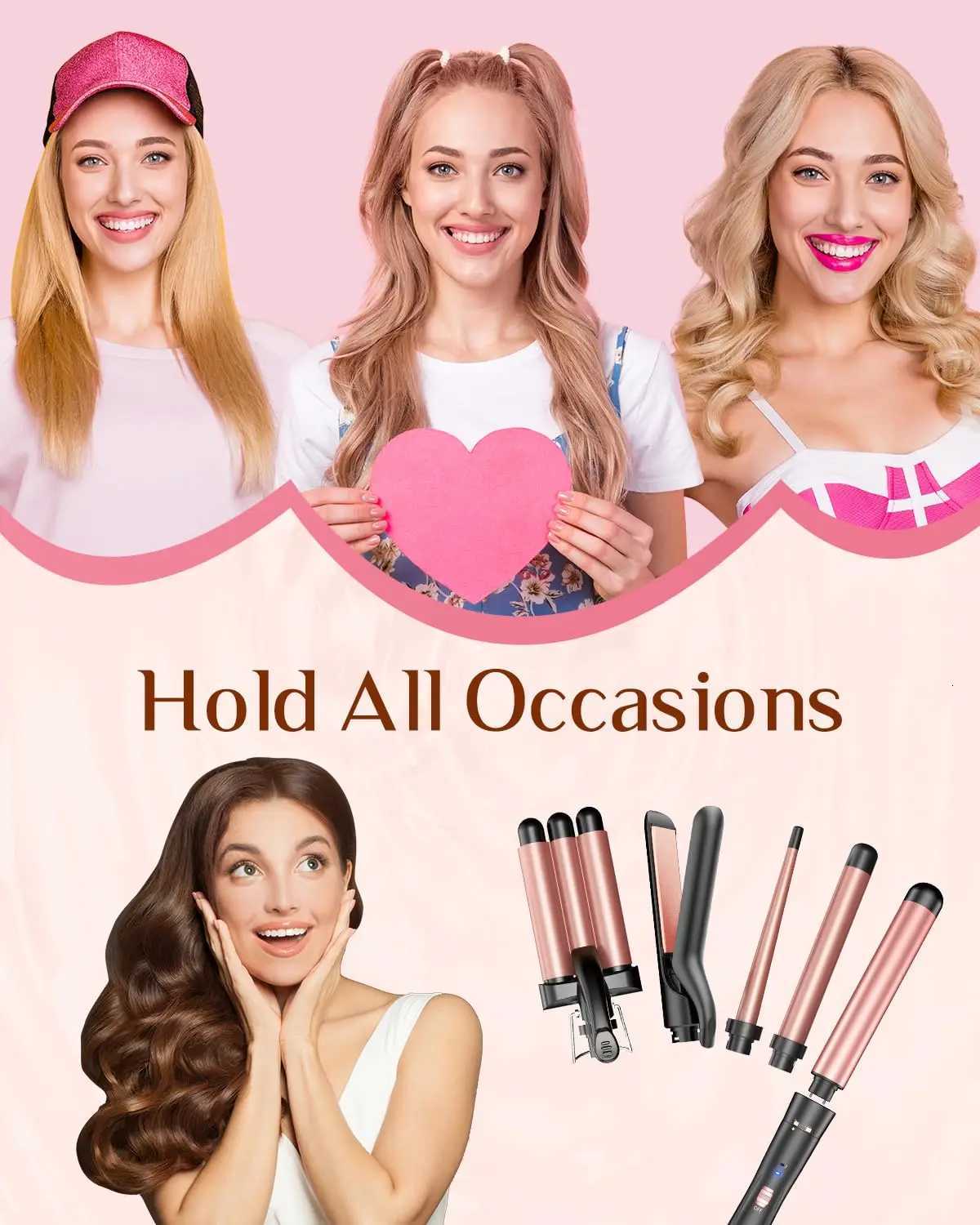 BESTOPE PRO 5 in 1 Wand Curling Iron-Curling Wand Set with Hair Straightener 3 Barrels Hair Crimper Iron 3 Ceramic Curling Iro C251202