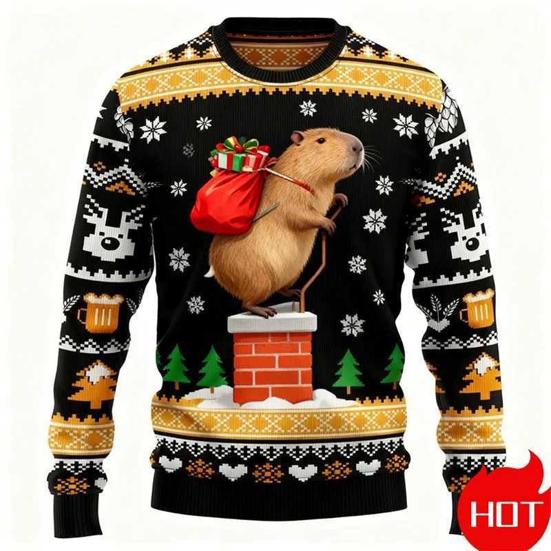 Cute Capybara Ugly Christmas Sweater For Men Women Festival Holiday Xmas Crewneck Sweatshirt 3d Print Men Christmas Sweatshirt J251203