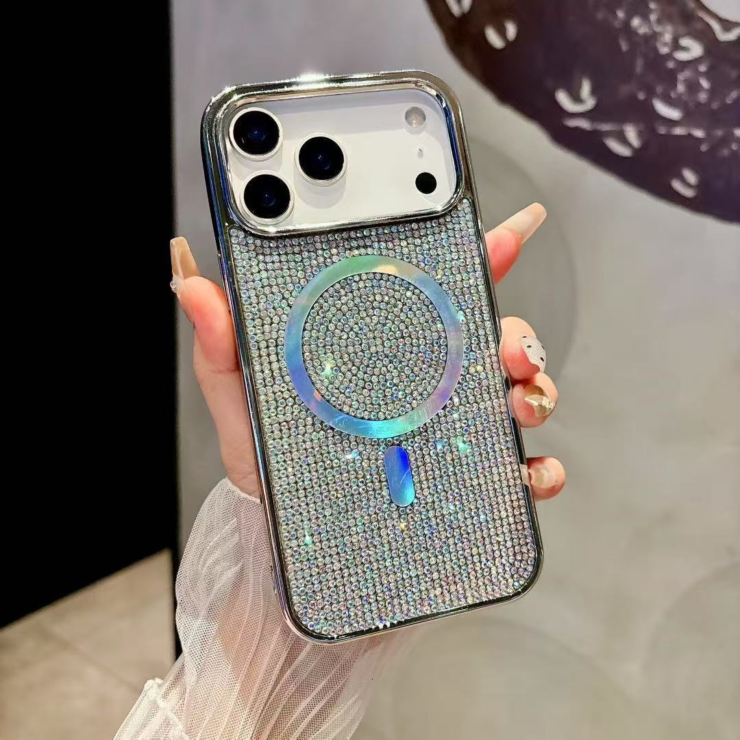 Rhinestone Magnetic Phone Case iPhone 17 Pro Max Compatible with Apple 16 Pro Luxurious Electroplated Full Diamond Protective Cover
