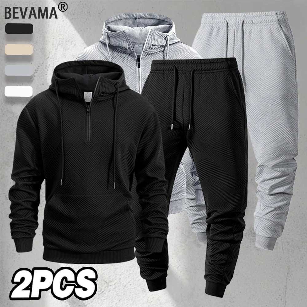 Autumn Outdoor Tracksuit Mens Zippered Hooded Sweatshirt Pants Two-piece Set Solid Color Casual Sportswear Male Warmth Set W251202