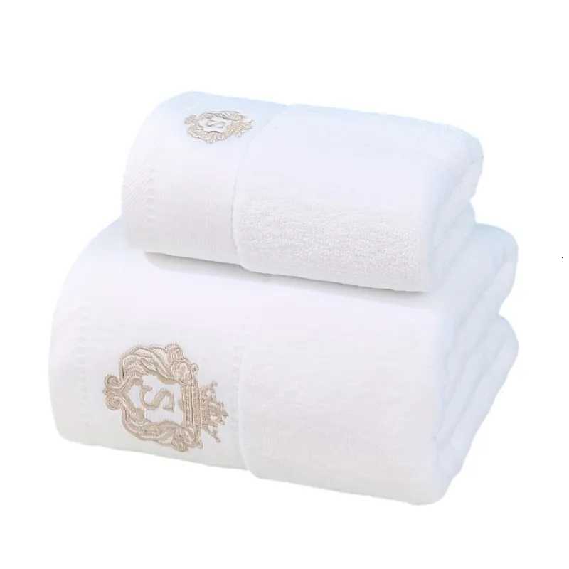 2PCS Set Bathroom White Cotton Towel Set Letter Embroidered 1PCS Hand Towel 3374cm 1PCS Bath Towel Gift For Men And Women Y251202