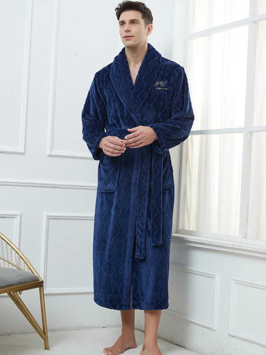 Plus Size 3XL 4XL Men Flannel Robe Winter Thickened Sleepwear Kimono Bathrobe Gown Warm Coral Fleece Loose Home Wear Nighwtear C251202