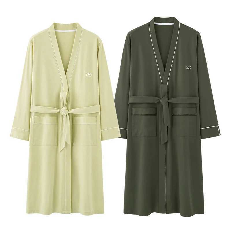 Spring Autumn Striped Bathrobe Lover Cotton Sleep Top Kimono Robes For Male Female Robes Long Bath Robe Bride Robe Dressing Gown C251202