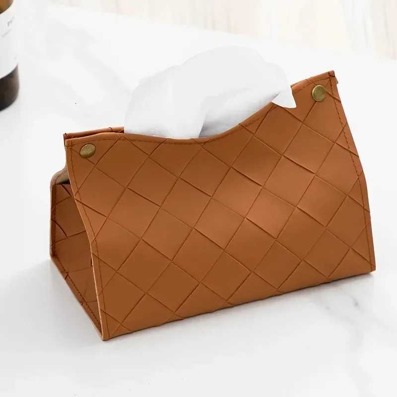 Living Ro Hotel Table Tissue Box Car Tissue Holder Cheap Wholes PU Leather Woven Plaid Tissue Box Nordic Modern H251201