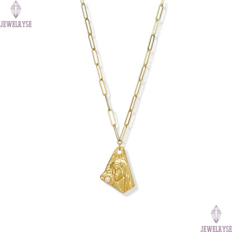 long 65cm chain portrait necklace designer for woman 18k gold sweater chain stainless steel pearl pendant necklaces daily outfit jewelry friend family